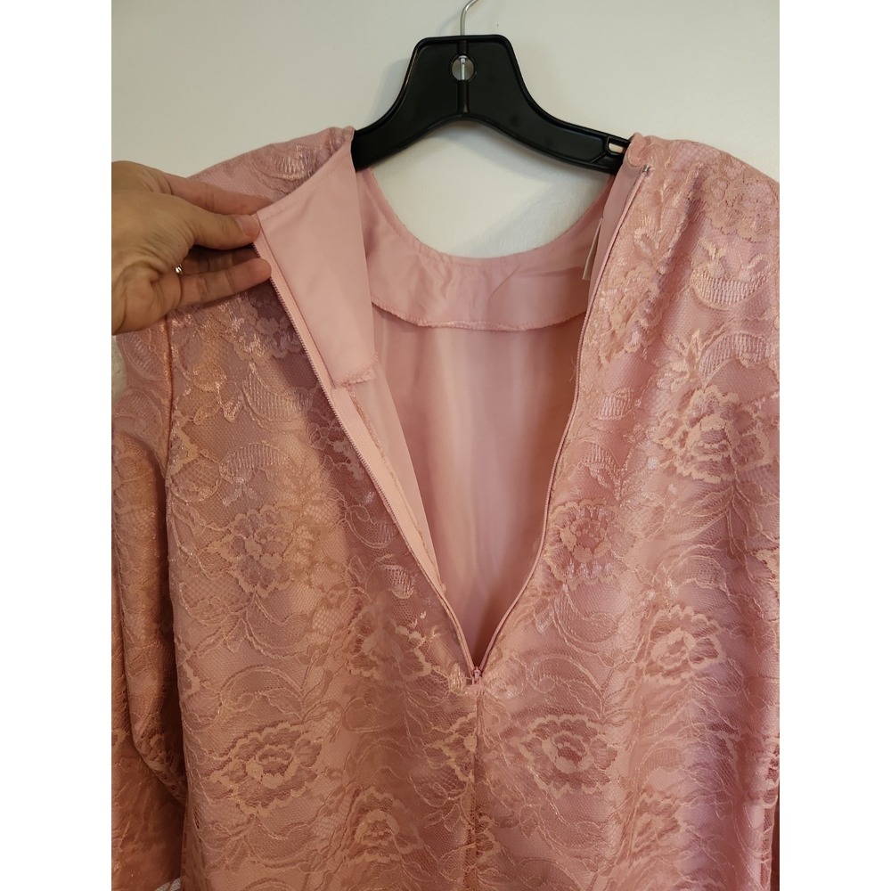 Vintage New Looks California Trendy Pink Lace Tonal Shift Dress Size 14P Floral - Picture 7 of 16